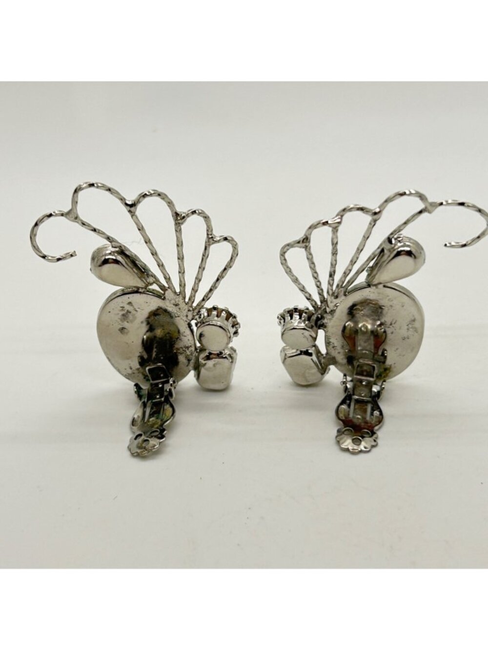 Vintage Mid-Century Ear Climber Clip-Ons Faux Pearl Acrylic Rhinestones Runway - Picture 6 of 16